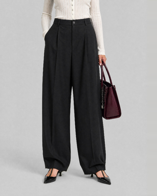 Pantalones de traje anchos de mezcla de lana negros