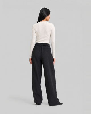 Pantalones de traje anchos de mezcla de lana negros