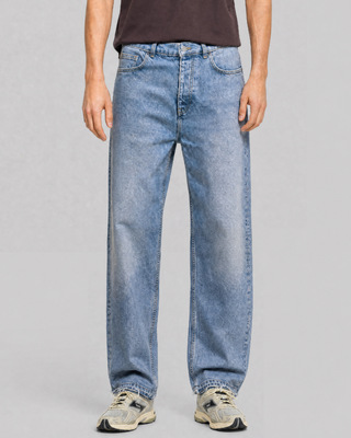 Pantalones vaqueros rectos con bordes sin rematar, de color azul claro