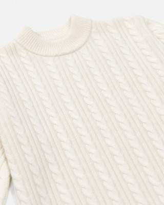 Jersey de cuello redondo con trenzado, de lana cruda