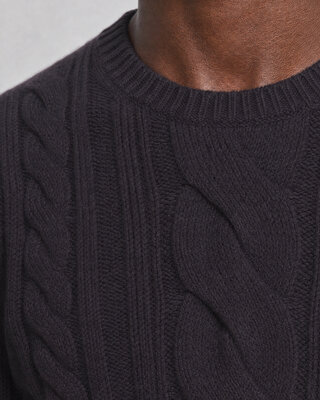 Jersey de cuello redondo con trenzado, de lana azul marino