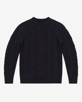 Jersey de cuello redondo con trenzado, de lana azul marino