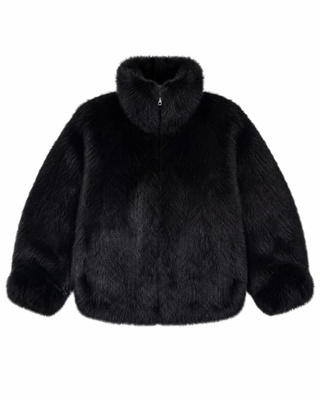 Abrigo de piel sint&eacute;tica con cuello alto negro