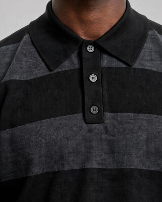 Jersey de cuello polo a rayas de lana gris