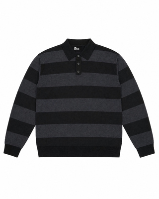 Jersey de cuello polo a rayas de lana gris