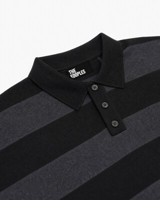 Jersey de cuello polo a rayas de lana gris