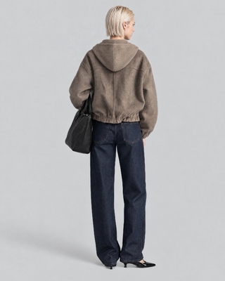 Chaqueta de lana con capucha de color beige