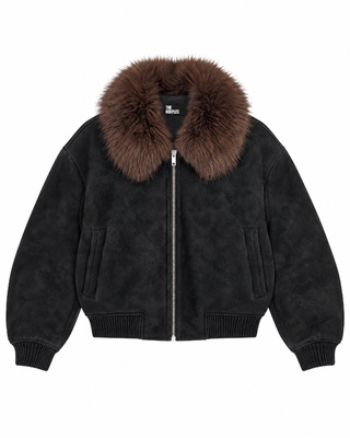 Chaqueta con cuello de piel sint&eacute;tica negra