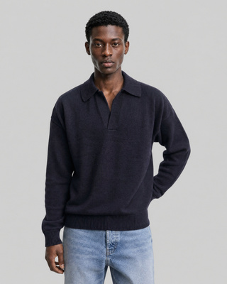 Jersey de cuello polo de lana azul marino