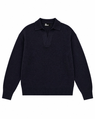 Jersey de cuello polo de lana azul marino