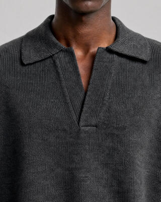 Jersey de cuello polo de lana gris