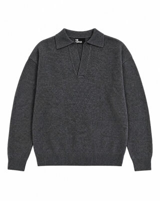 Jersey de cuello polo de lana gris
