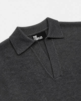 Jersey de cuello polo de lana gris