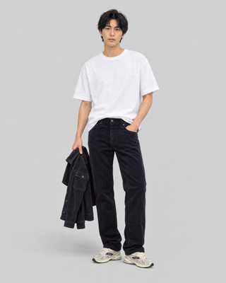 Pantalones rectos de terciopelo azul marino