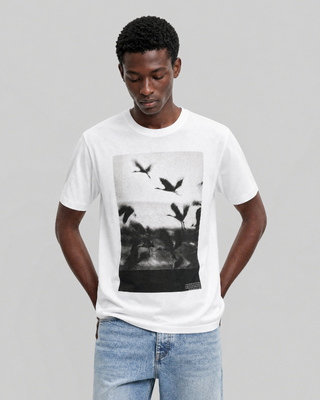 Camiseta con serigraf&iacute;a de p&aacute;jaros, color blanco