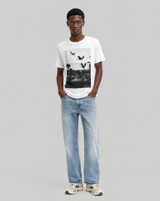 Camiseta con serigraf&iacute;a de p&aacute;jaros, color blanco