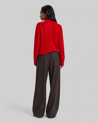 Jersey de punto trenzado de lana merina roja