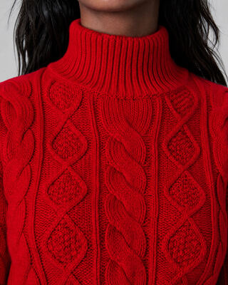 Jersey de punto trenzado de lana merina roja