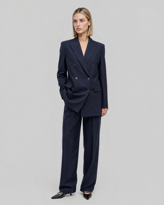 Chaqueta de traje recta de lana azul marino