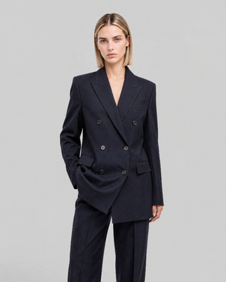 Chaqueta de traje recta de lana azul marino