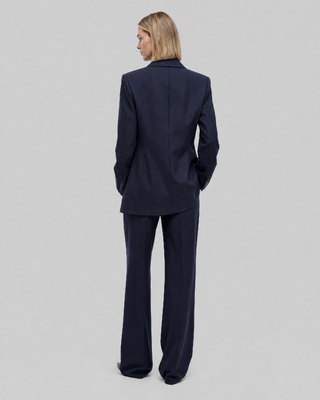 Chaqueta de traje recta de lana azul marino