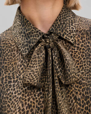 Camisa con corbata de lazo con estampado de leopardo