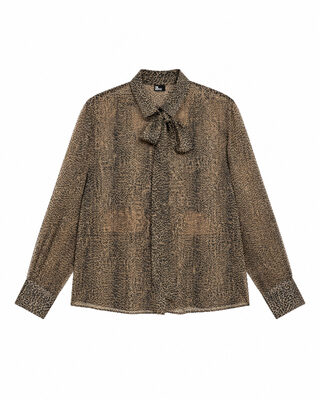 Camisa con corbata de lazo con estampado de leopardo