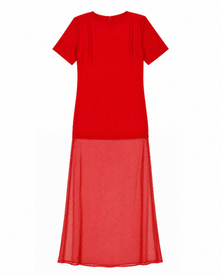 Vestido largo de sat&eacute;n rojo