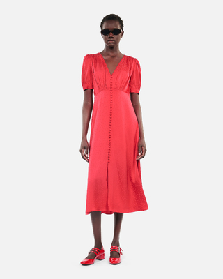 Vestido largo rojo botonadura