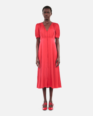 Vestido largo rojo botonadura