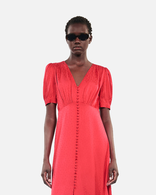 Vestido largo rojo botonadura