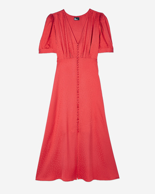 Vestido largo rojo botonadura