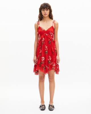 Vestido corto rojo con estampado floral