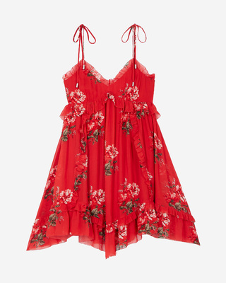 Vestido corto rojo con estampado floral