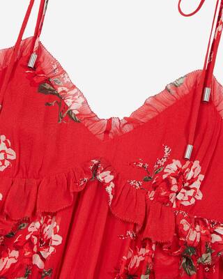 Vestido corto rojo con estampado floral