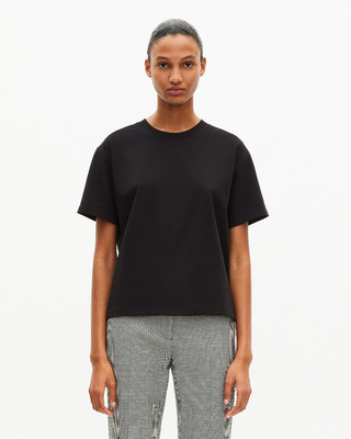 Camiseta negra recta en mezcla de algod&oacute;n