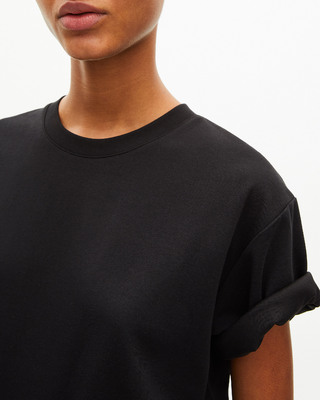 Camiseta negra recta en mezcla de algod&oacute;n