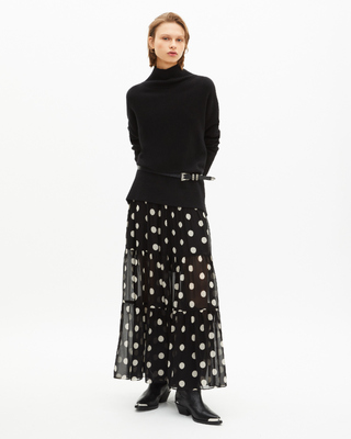 Maxifalda negra con estampado de lunares
