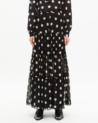 Maxifalda negra con estampado de lunares