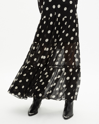 Maxifalda negra con estampado de lunares