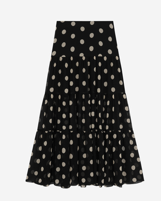 Maxifalda negra con estampado de lunares