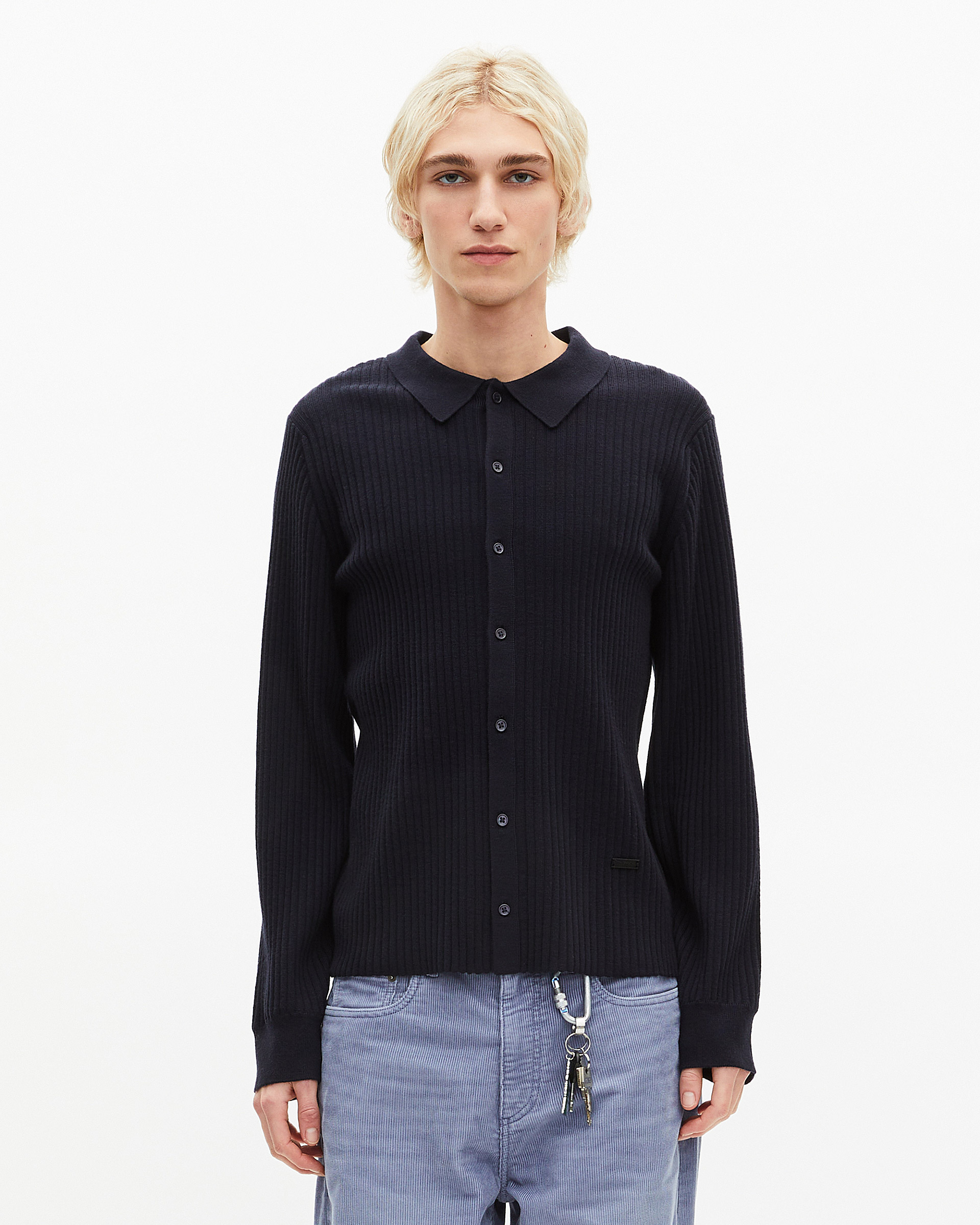 Chaqueta de punto de canalé azul marino