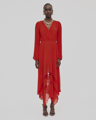 Vestido largo plisado rojo