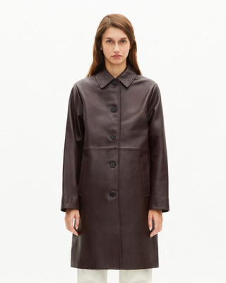 Manteau long en cuir bordeaux