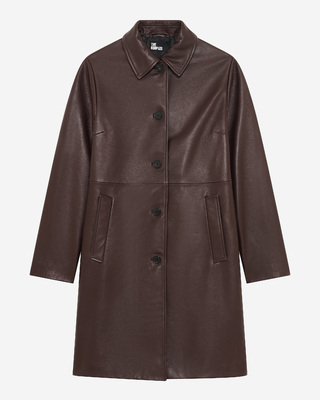 Manteau long en cuir bordeaux