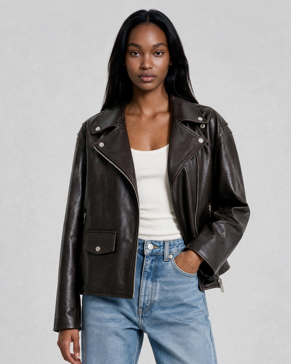 Blouson en cuir marron