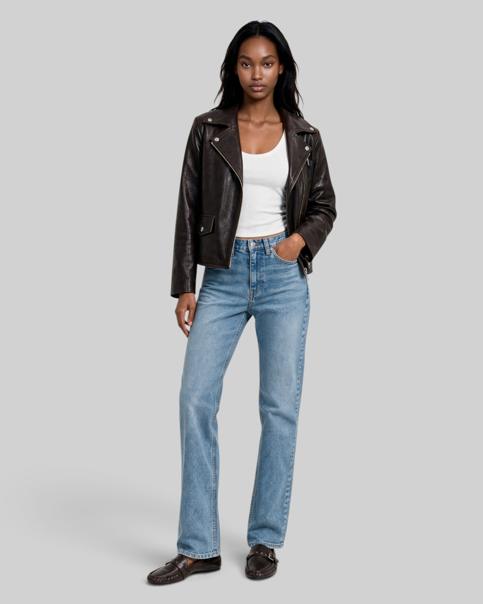 Blouson en cuir marron