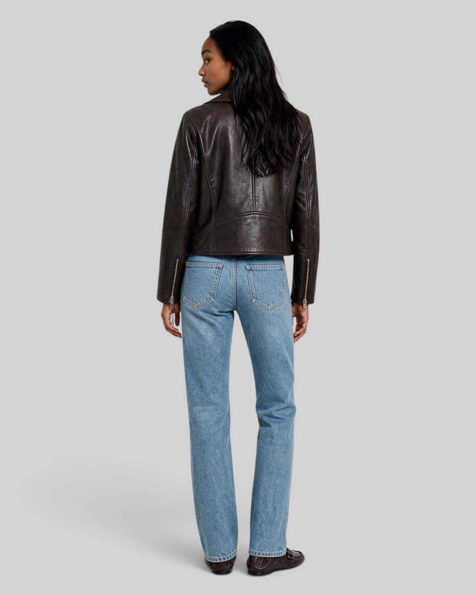 Blouson en cuir marron