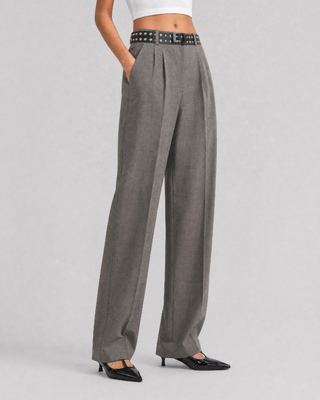 Pantalon large en laine m&eacute;lang&eacute;e beige