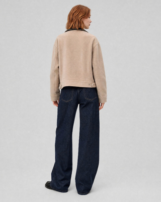 Blouson en laine double face col cuir beige